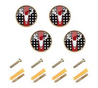 GuoChe Lot de 4 poignées et boutons de commode avec drapeau des États-Unis, queue de cerf et de chasse pour tiroirs de commode, 3,2 cm
