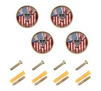 GuoChe Lot de 4 poignées et boutons de meubles avec drapeau américain pour joueur de crosse Tee, Lacrosse Goalie Vintage Boutons d'armoire pour armoire 3,2 cm