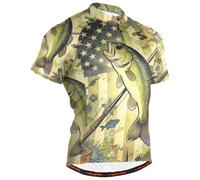 GuoChe Maillot de cyclisme pour homme à manches courtes évacuant l'humidité, respirant, séchage rapide avec 3 poches arrière, Drapeau des États-Unis Camouflage Pêche au bar Pêche Amour Pêcheur