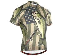 GuoChe Maillot de cyclisme pour homme à manches courtes évacuant l'humidité, respirant, séchage rapide avec 3 poches arrière, Drapeau des États-Unis Camouflage Pêche au bar Pêche Amour Pêcheur, Large