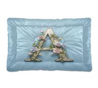 GuoChe Matelas de couchage lavable pour chien de petite, moyenne et grande taille, motif floral bleu, lettre A, fond doux, confortable, dessous antidérapant pour chiens de petite, moyenne et grande