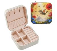 GuoChe Mini boîte à bijoux en forme de chat et papillon dans un champ de fleurs, mini boîte de rangement pour colliers, boucles d'oreilles, bracelets, cadeaux personnalisés pour filles