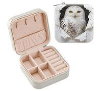 GuoChe Mini boîte de rangement portable en cuir style papier peint chouette enneigée pour colliers, boucles d'oreilles, bracelets, cadeaux personnalisés pour filles
