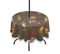 GuoChe Nappe d'extérieur en dentelle avec trou pour parapluie et fermeture éclair, Noël, marron, rouge, vert, bougie cloche, tapis de couverture de 152,4 cm pour mariage, pique-nique, salle à manger