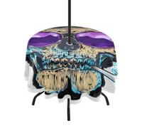 GuoChe Nappe ronde en dentelle avec trou pour parapluie et fermeture éclair, chapeau cloche tête de mort cool, lunettes de soleil violettes, art du fumage, nappe ronde de 152,4 cm pour dessert, maison