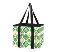 GuoChe Organiseur de coffre de voiture réutilisable pour la Saint-Patrick, léprechaun et harpe, sac fourre-tout pliable robuste avec poignées et fond rigide pour organiseur de voiture et camion, 1