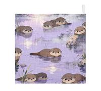 GuoChe Otter Lake Scene Lot de 5 débarbouillettes en mousseline unisexe 100 % coton pour enfants filles et garçons