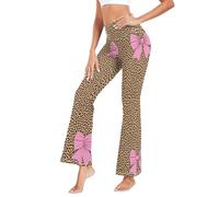 GuoChe Pantalon de yoga Bootcut Slim Bell Bottom Leggings pour activités de plein air S, Coquette avec nœud en ruban rose pâle sur léopard guépard, XX-Large