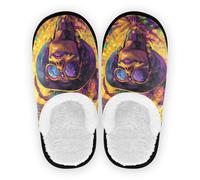 GuoChe Pantoufle pour homme et femme - Polaire pelucheuse antidérapante - Légères - Taille M, Iris Plaid Let's Party Mardi Gras, Medium