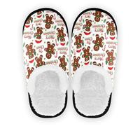 GuoChe Pantoufles confortables en polaire pelucheuse avec semelle antidérapante pour la maison et l'intérieur M, Merry Christmas Brown Gingerbread, Medium