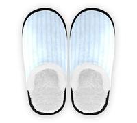 GuoChe Pantoufles confortables en polaire pelucheuse avec semelle en caoutchouc antidérapante Taille M, Rayures verticales bleues, Large