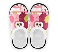 GuoChe Pantoufles de maison en polaire corail antidérapant pour spa, hôtel, invités, maison d'intérieur M, Couple Hibou Coeur Amour Motif Romantique, Medium