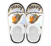 GuoChe Pantoufles de maison pour femme en polaire corail avec semelle antidérapante confortables et portables pour hôtel, voyage, chambre à coucher, avion ou fête M, Bienvenue à la maison - Oiseau de