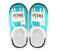 GuoChe Pantoufles de maison pour femme en polaire corail avec semelle antidérapante, confortables et portables, pour hôtel, voyage, chambre à coucher, avion ou fête, taille M, Bonjour dessin animé