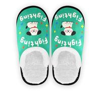 GuoChe Pantoufles de maison pour femme - Polaire corail - Semelle en caoutchouc antidérapante - Pantoufles de voyage pour intérieur ou extérieur - Taille M, Bonjour dessin animé mignon chien blanc