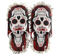 GuoChe Pantoufles de nettoyage chenille Sugar Skull Roses Floral Dia De Los | Chaussons lavables pour cuisine et chambre à coucher