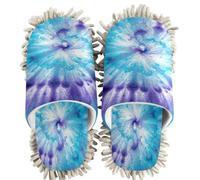 GuoChe Pantoufles de nettoyage chenille Tie Dye Bleu et Violet | Chaussons lavables pour cuisine et chambre à coucher