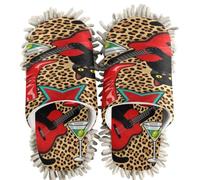 GuoChe Pantoufles de nettoyage en chenille style rockabilly avec motif chat noir et bottes rouges Martini