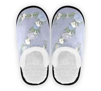 GuoChe Pantoufles de spa pour femme en polaire corail avec semelle antidérapante confortables et portables - Pour hôtel, voyage, chambre à coucher, avion - Taille M, Lettre Z décorative florale bleue