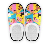 GuoChe Pantoufles de spa pour femme - En polaire corail - Semelle antidérapante - Pantoufles de voyage pour chambre à coucher, bureau, voyage, yoga - Taille M, Fête colorée Happy Dogs, Medium