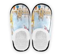 GuoChe Pantoufles de spa pour femme - En polaire corail - Semelle en caoutchouc antidérapante - Confortable - Portable - Taille M, Drapeaux à moitié - Scène de mât, Large