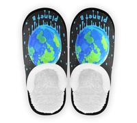 GuoChe Pantoufles de spa pour femme - Polaire corail - Semelle en caoutchouc antidérapante - Pantoufles de voyage, chambre à coucher, bureau, voyage, yoga - Taille M, There is No Planet B Peinture