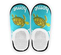 GuoChe Pantoufles de spa pour femme - Polaire pelucheuse - Semelle en caoutchouc antidérapante - Chaussons d'intérieur et d'extérieur - Taille M, Welcome Home Cute Cartoon Turtle1, Large