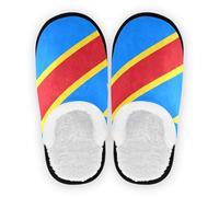 GuoChe Pantoufles de voyage antidérapantes en polaire corail pour femme - Pour l'intérieur et l'extérieur - Taille M, Drapeau République démocratique du Congo, Medium