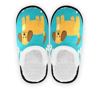 GuoChe Pantoufles de voyage antidérapantes en polaire pour femme - Pour l'intérieur et l'extérieur - Taille M, Bienvenue à la maison mignon chien dessin animé 1, Medium