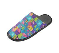 GuoChe Pantoufles d'intérieur douces pour femme, Noël formes abstraites flamants roses et icônes de vacances, 6.5-7