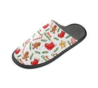 GuoChe Pantoufles d'intérieur en mousse à mémoire de forme pour femme - Pantoufles confortables pour femme - Marron, Merry Christmas Brown Gingerbread, 8-8.5