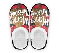 GuoChe Pantoufles d'intérieur en polaire pelucheuse avec semelle antidérapante pour femme - Pour chambre à coucher, bureau, voyage, yoga - Taille M, Merry Christmas Buffalo Plaid Rouge, Medium