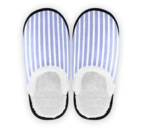 GuoChe Pantoufles d'intérieur en polaire pelucheuse avec semelle antidérapante pour femme - Pour chambre à coucher, bureau, voyage, yoga - Taille M, Rayures bleues et blanches., Medium