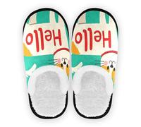 GuoChe Pantoufles d'intérieur en polaire pelucheuse avec semelle en caoutchouc antidérapante Taille M, Bonjour dessin animé mignon chien blanc, Large