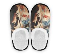 GuoChe Pantoufles d'intérieur et d'extérieur en polaire pelucheuse avec semelle antidérapante pour femme, taille M, Drapeau de la fête des présidents des États-Unis et Lady Liberty, Large