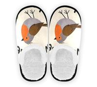 GuoChe Pantoufles d'intérieur et d'extérieur en polaire pelucheuse avec semelle antidérapante pour femme, taille M, Bienvenue à la maison mignon oiseau de dessin animé, Medium