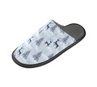 GuoChe Pantoufles d'intérieur et d'extérieur pour femme - Pantoufles confortables pour femme - Pantoufles de Noël pour femme, Flocons de neige de Noël avec rennes Bleu clair, 9-10