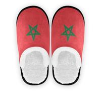 GuoChe Pantoufles d'intérieur légères en polaire corail avec semelle en caoutchouc antidérapante - Taille M, Drapeau du Maroc, Medium
