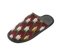 GuoChe Pantoufles d'intérieur pour femme - Chaussons d'intérieur pour femme - Chaussons de lit - Bougie de Noël - Motif branche de pin, Bougie de Noël motif branche de pin, 4-5