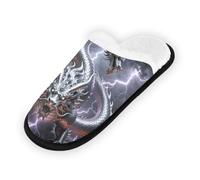 GuoChe Pantoufles douces antidérapantes d'intérieur pour chambre à coucher, hôtel, voyage, spa, motif dragon chinois argenté, Mythique Argent Dragon Chinois Lightning Fantasy Art, Medium
