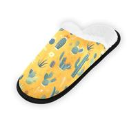 GuoChe Pantoufles douces et antidérapantes pour chambre à coucher, hôtel, voyage, spa, cactus du désert sur jaune, Cactus du désert sur jaune, Medium