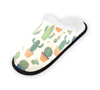 GuoChe Pantoufles douces et antidérapantes pour chambre à coucher, hôtel, voyage, spa, cactus en pot sur crème, Cactus en pot sur crème, Large