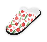GuoChe Pantoufles douces et antidérapantes pour chambre à coucher, hôtel, voyage, spa, coccinelle mignonne avec motif à pois, Coccinelle mignonne avec des cœurs à pois, Medium