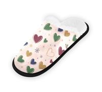 GuoChe Pantoufles douces et antidérapantes pour chambre à coucher, hôtel, voyage, spa, cœurs multicolores sur crème, Cœurs multicolores sur crème, Medium