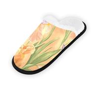 GuoChe Pantoufles douces et antidérapantes pour chambre à coucher, hôtel, voyage, spa, fleurs d'iris sur blanc, Fleurs d'iris sur blanc, Large