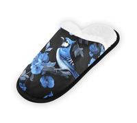 GuoChe Pantoufles douces et antidérapantes pour chambre à coucher, hôtel, voyage, spa, geais bleus et fleurs, Geais bleus et fleurs, Medium