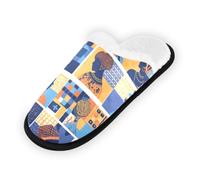 GuoChe Pantoufles douces et antidérapantes pour chambre à coucher, hôtel, voyage, spa, patchwork sur blanc, Patchwork sur blanc, Large