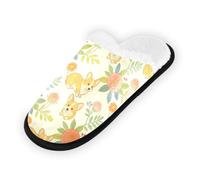 GuoChe Pantoufles douces et antidérapantes pour la maison, la chambre à coucher, l'hôtel, le voyage, le spa - Jambe courte - Motif floral, Joli chien à pattes courtes et fleurs florales, Medium