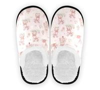 GuoChe Pantoufles en polaire corail antidérapant avec semelle en caoutchouc pour maison, hôtel, voyage, chambre à coucher, avion, fête, taille M, Cœurs de rennes de Noël, Large