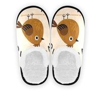 GuoChe Pantoufles en polaire pelucheuse antidérapante pour hôtel, voyage, chambre à coucher, avion ou fête, taille M, Bienvenue à la maison mignon oiseau de dessin animé, Medium